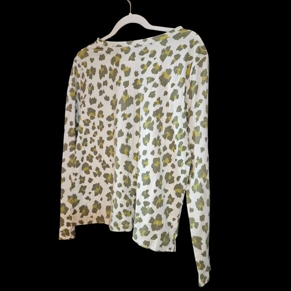 LOFT White & Green Leopard Print Long Sleeve Top Size XL - Picture 4 of 5